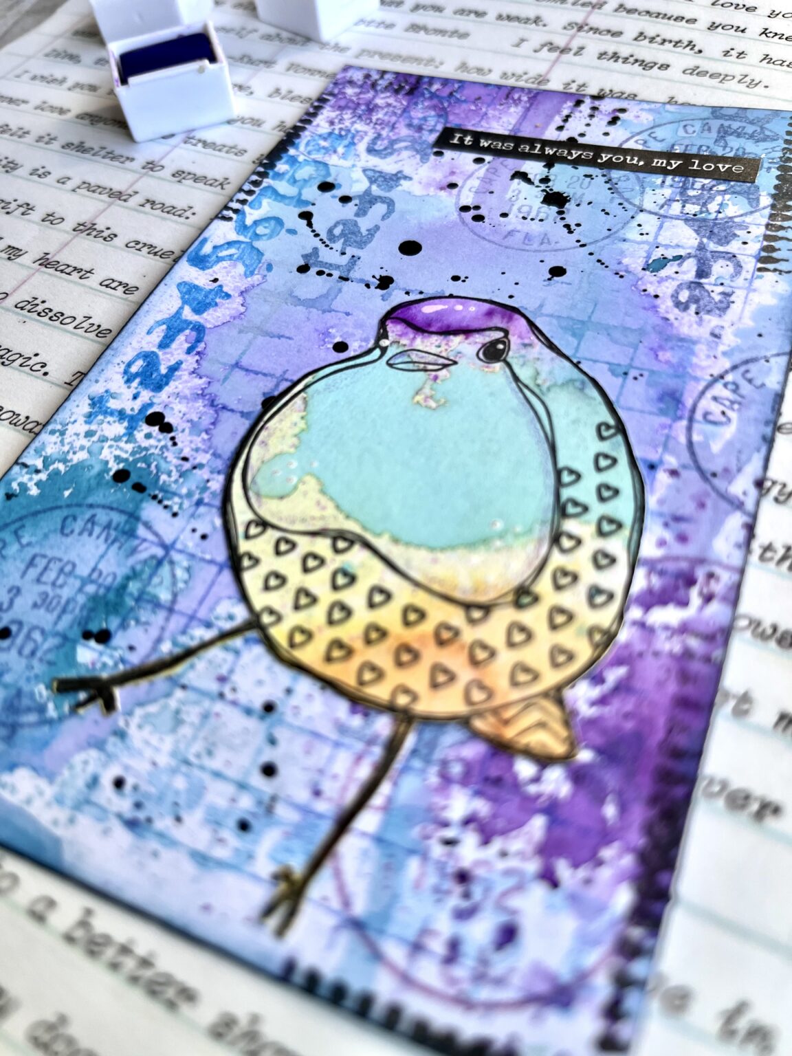 Mixed Media Card with Textured Birds – Rubber Dance Art Stamps Blog