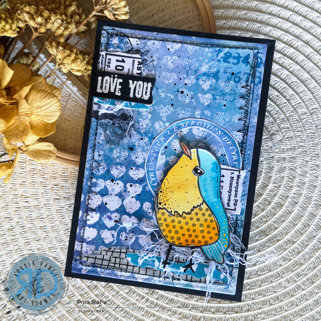 Mixed Media Card with Textured Birds – Rubber Dance Art Stamps Blog