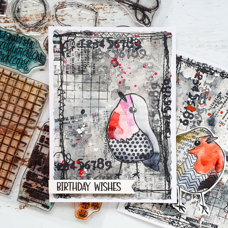 Grungy Greeting Cards with Textured Birds – Rubber Dance Art Stamps Blog