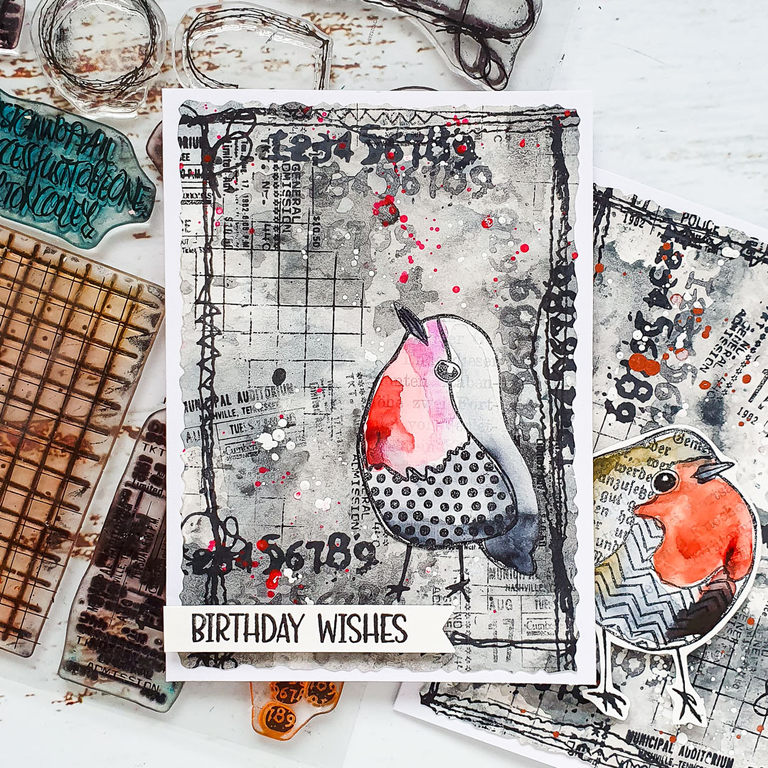 Grungy Greeting Cards with Textured Birds – Rubber Dance Art Stamps Blog