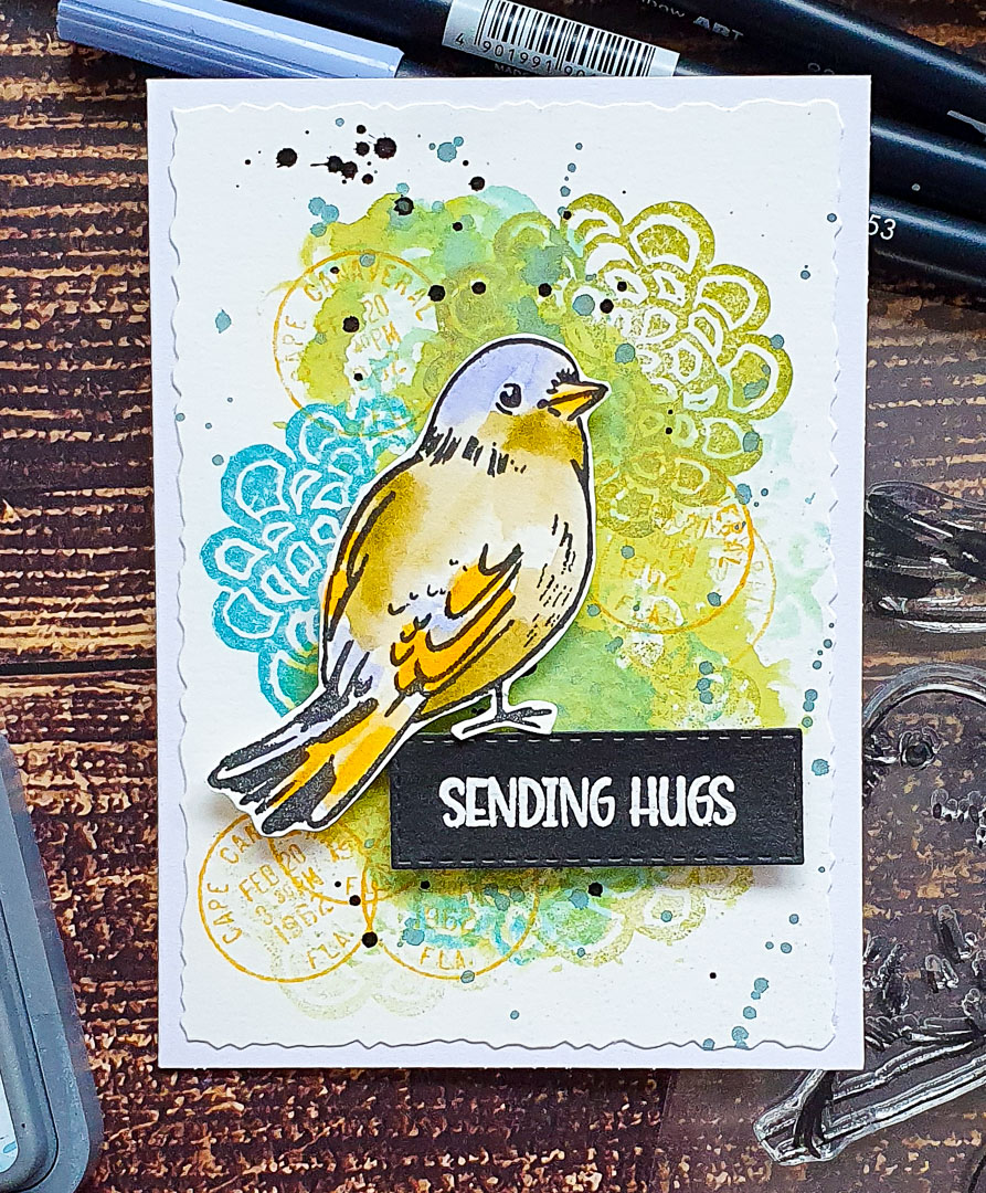 Greeting Card with Sketchy Birds 2 and Distress Oxides – Rubber Dance ...