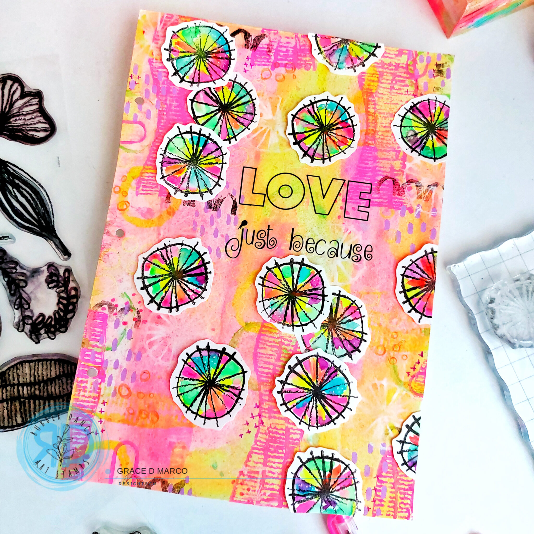Colorful Mixed Media Art Journal Page Tutorial Rubber Dance Art