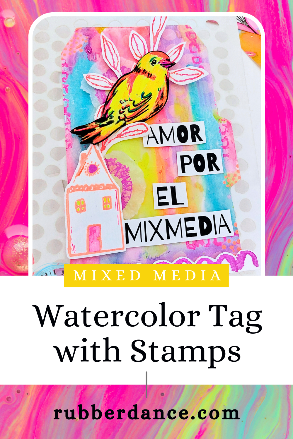 Mixed Media Tag with Sketchy Birds and Stencil Background – Rubber ...