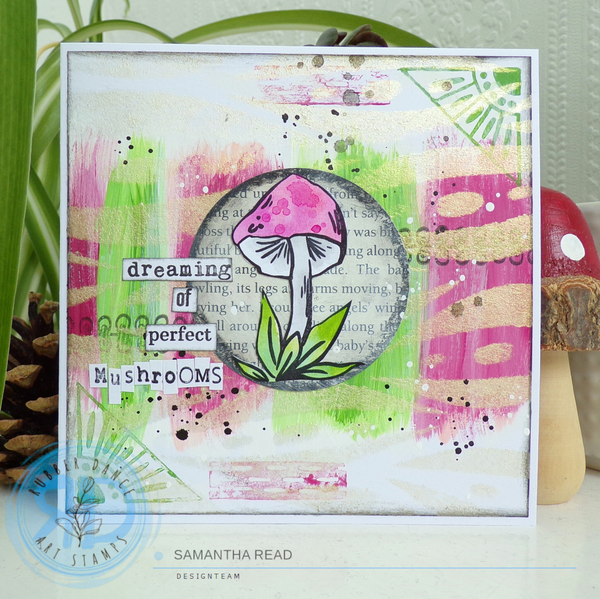 A Troop of Inky Mushrooms – Art Journal Page – Rubber Dance Art Stamps Blog