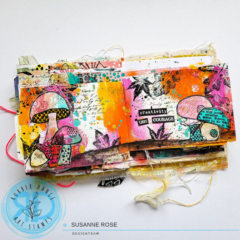 Art Journal Collage with Textured Mushrooms – Rubber Dance Art Stamps Blog