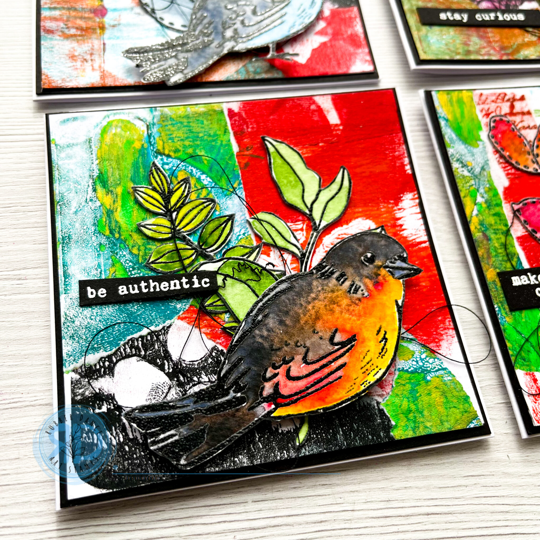 Set of Notelets using Sketchy Birds #2 and Gel Prints – Rubber Dance ...
