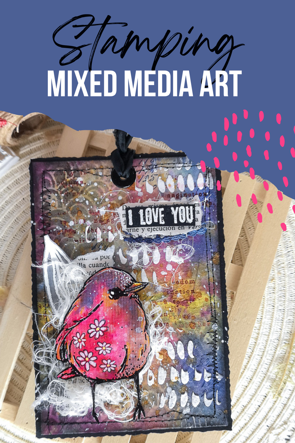 Mixed Media Tags with Sketchy Birds and Distress Ink Background ...