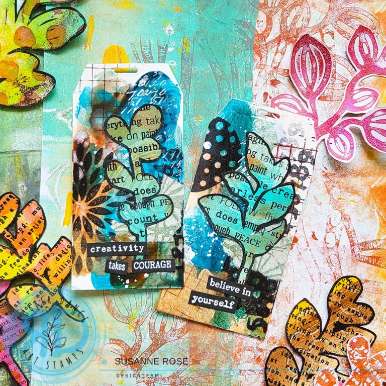 Mixed Media Tags with a grungy Background and Collage Fodder – Rubber ...