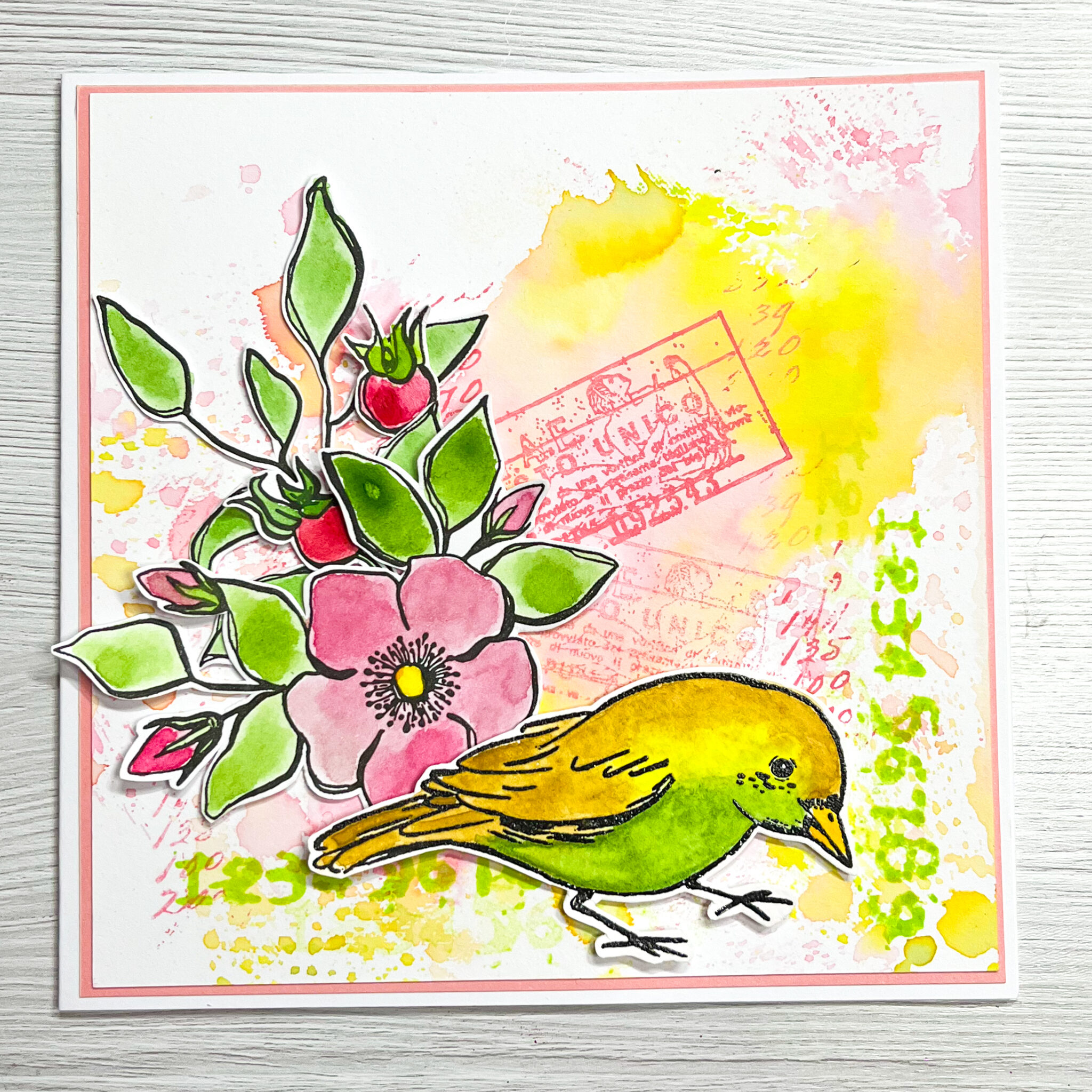 Mixed Media Card with Distress Oxide Background and Sketchy Birds ...