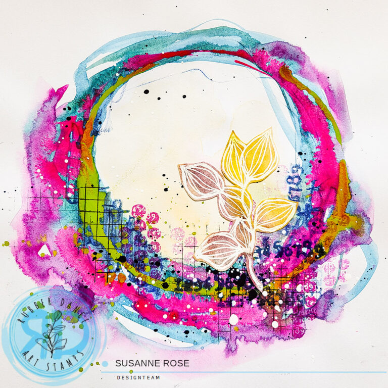 Loose Abstract Art with Mixed Media Marks and Sketchy Leaves Rubber
