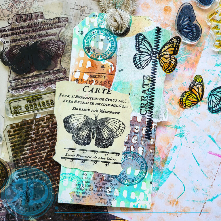 Vintage Mixed Media Tag with Distress Ink Background – Rubber Dance Art ...