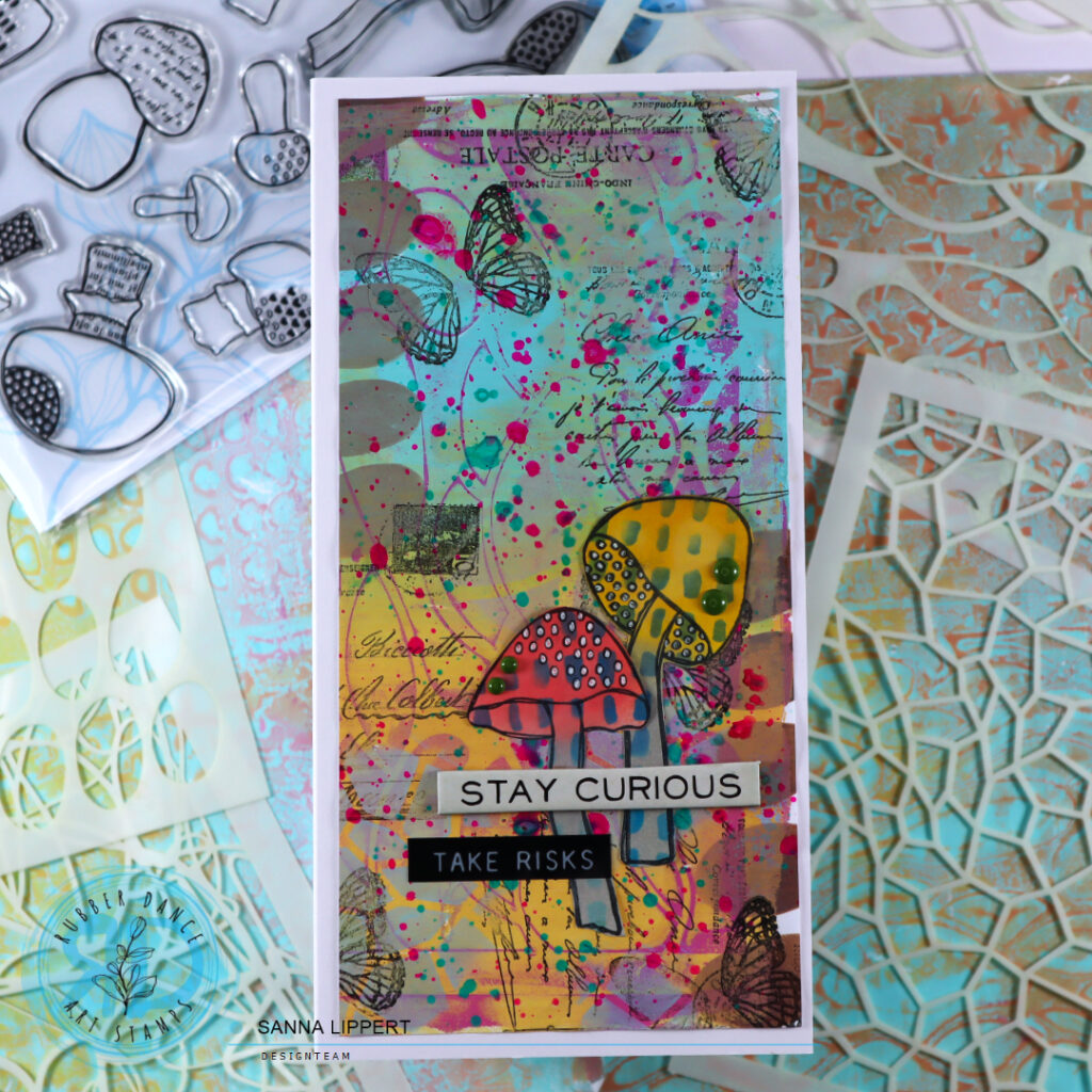 Fall Texture Card Slimline Fall Card with Textured Mushrooms 2 – Rubber Dance Art Stamps Blog
