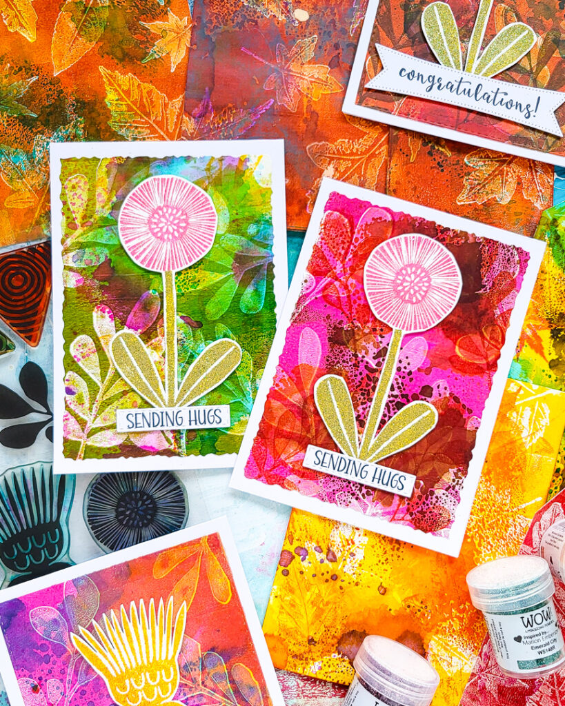 Bright Greeting Cards using Gelli Prints and Carved Collection 6 ...