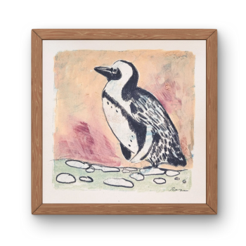 Brillenpinguin - Mixed Media Zeichnung