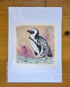 Brillenpinguin - Mixed Media Zeichnung